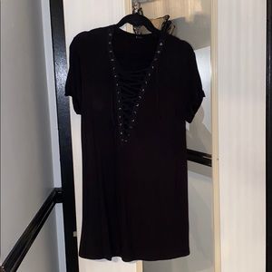 Black lace up T-shirt dress